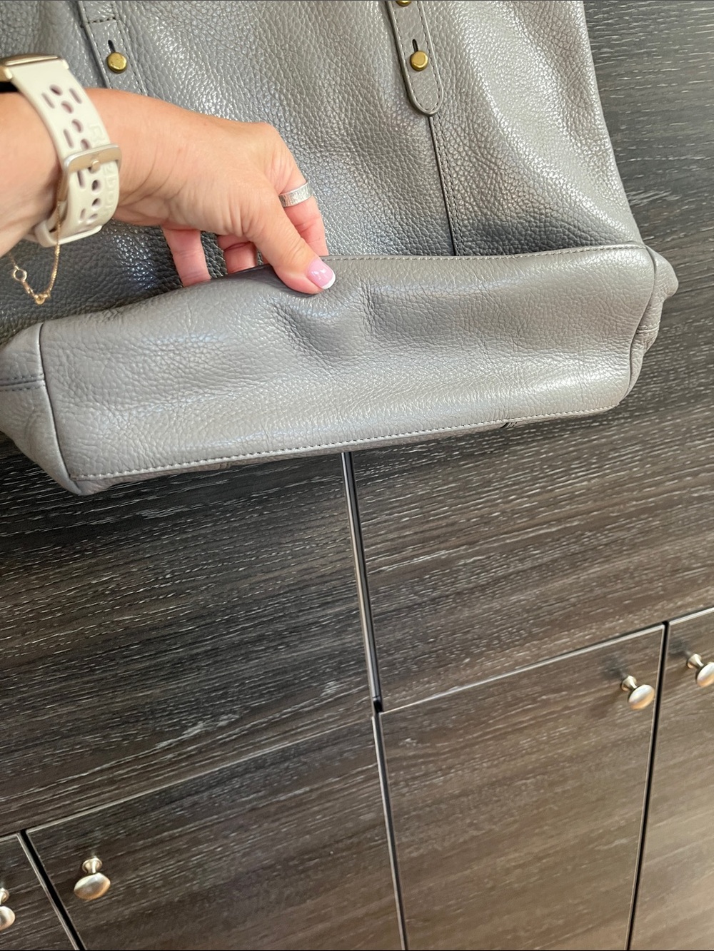 Fossil Grey Leather Tote Bag - Picture 10 of 13